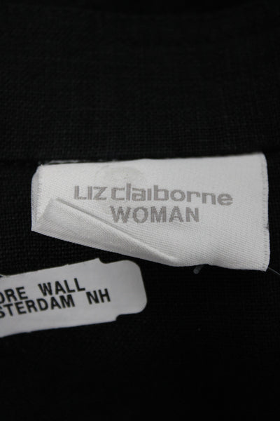 Liz Claiborne Womens Black Linen Basic Jacket Long Sleeve Button Size 2X