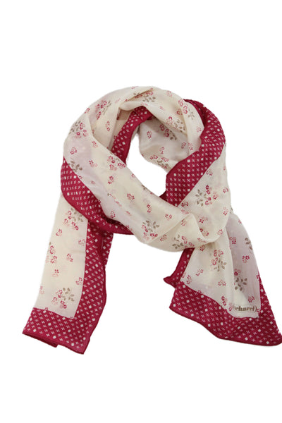 Cacharel Womens Silk Floral Rectangular Scarf Burgundy Size 50x11"