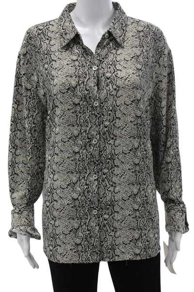 Liz Claiborne Women Shirt Black Snakeskin Collared Longsleeve Polyester Size XL