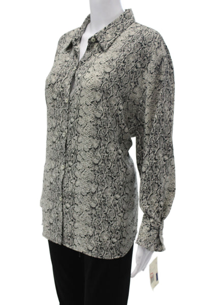 Liz Claiborne Women Shirt Black Snakeskin Collared Longsleeve Polyester Size XL