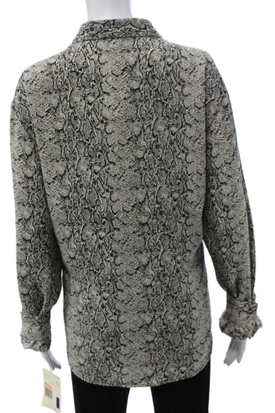 Liz Claiborne Women Shirt Black Snakeskin Collared Longsleeve Polyester Size XL