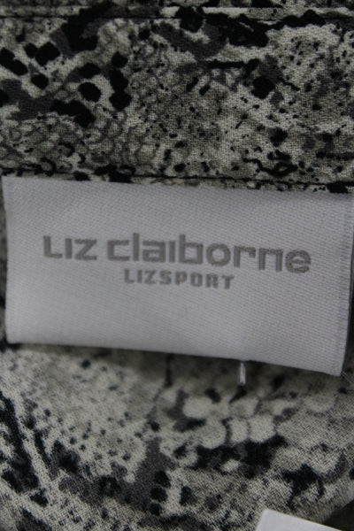 Liz Claiborne Women Shirt Black Snakeskin Collared Longsleeve Polyester Size XL