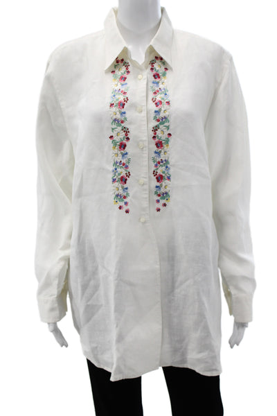 Lauren Ralph Lauren Unisex Collared White Linen Button Down Floral Size 2X