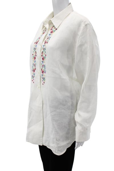 Lauren Ralph Lauren Unisex Collared White Linen Button Down Floral Size 2X