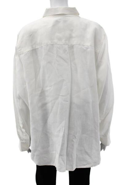 Lauren Ralph Lauren Unisex Collared White Linen Button Down Floral Size 2X
