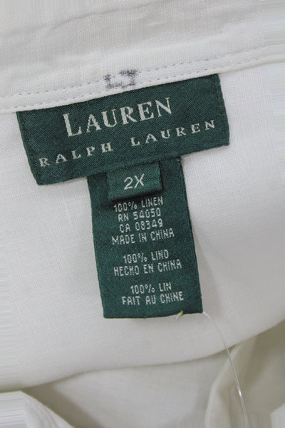 Lauren Ralph Lauren Unisex Collared White Linen Button Down Floral Size 2X
