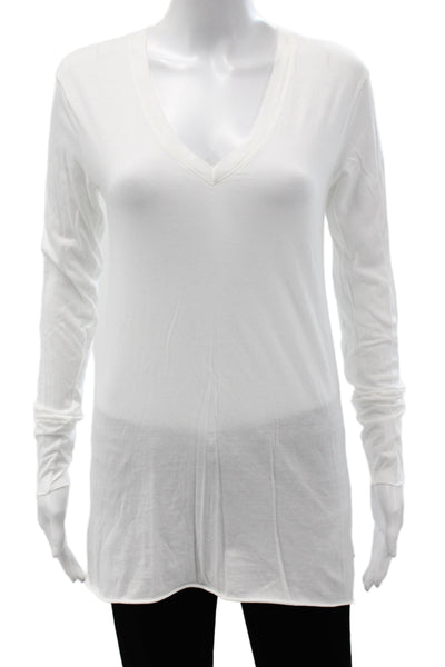 Michael Stars Unisex White V-Neck Long Sleeve T-Shirt Size One