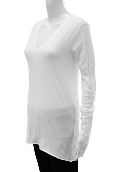 Michael Stars Unisex White V-Neck Long Sleeve T-Shirt Size One