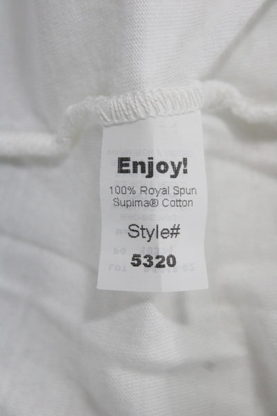 Michael Stars Unisex White V-Neck Long Sleeve T-Shirt Size One