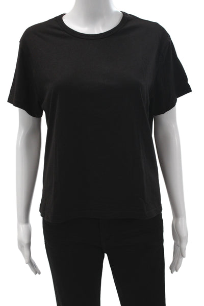 Monrow Womens Basic Black Cotton Crewneck Short Sleeve T-Shirt Size L