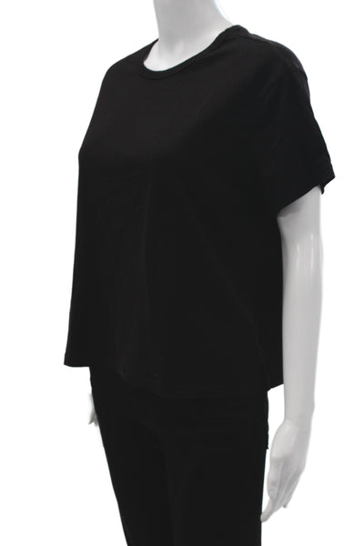 Monrow Womens Basic Black Cotton Crewneck Short Sleeve T-Shirt Size L