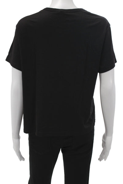 Monrow Womens Basic Black Cotton Crewneck Short Sleeve T-Shirt Size L