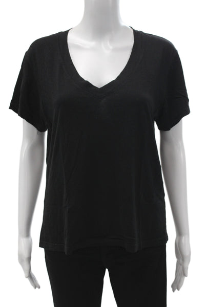 Perfect White Tee Womens Black V-Neck Basic Cotton Short Sleeve T-Shirt Size M