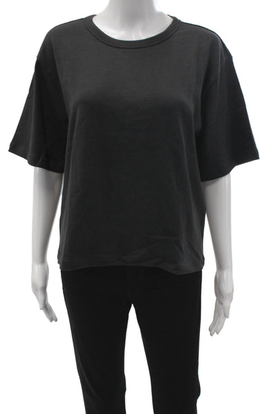 AYR Women Black Cotton Crewneck Short Sleeve Pullover Size L