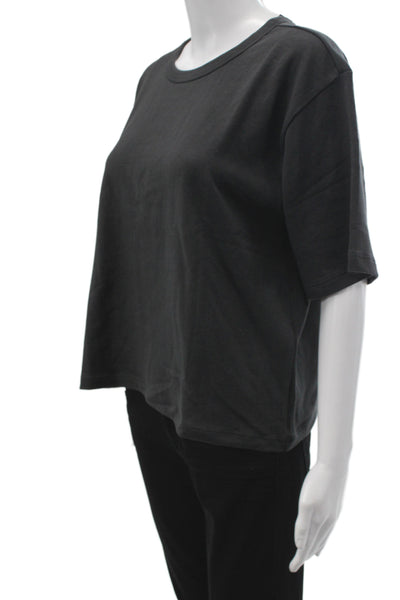 AYR Women Black Cotton Crewneck Short Sleeve Pullover Size L