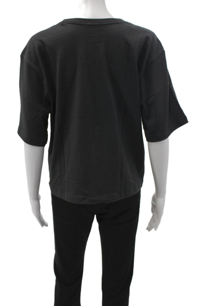 AYR Women Black Cotton Crewneck Short Sleeve Pullover Size L