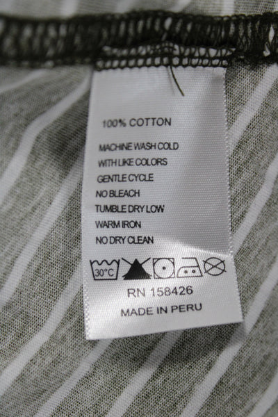 Leallo Unisex Basic Striped Green 100% Cotton Long Sleeve T-Shirt Size L