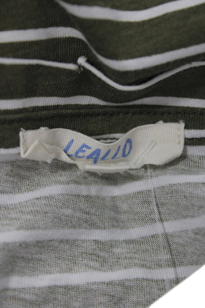 Leallo Unisex Basic Striped Green 100% Cotton Long Sleeve T-Shirt Size L