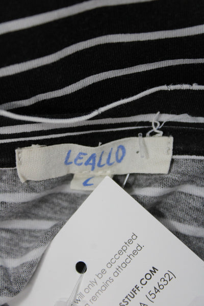 Leallo Women Basic Tee Black Striped Long Sleeve Round Neck Cotton Size L