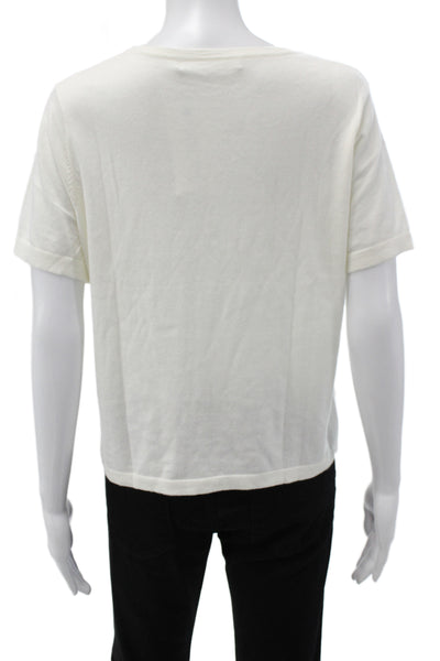 One Grey Day Womens Cropped Black Short Sleeve Crew Neck Zip Top Size M