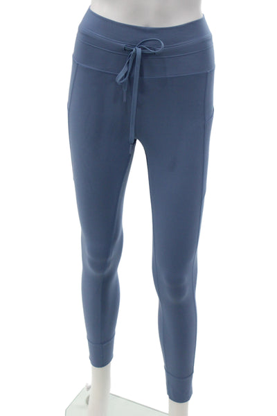Carbon 38 Women Ankle Leggings Blue Drawstring Nylon Athleisure Size S