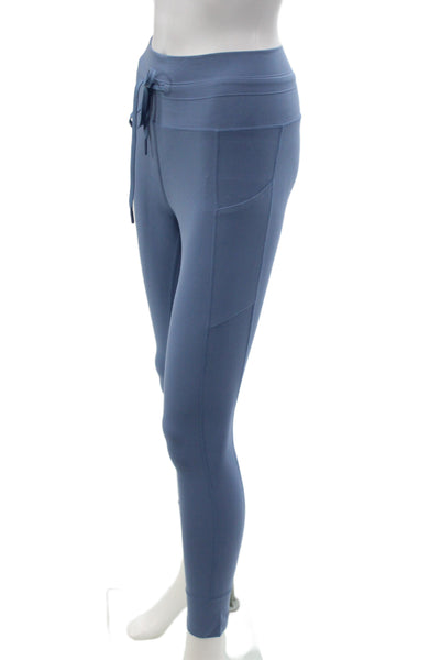 Carbon 38 Women Ankle Leggings Blue Drawstring Nylon Athleisure Size S