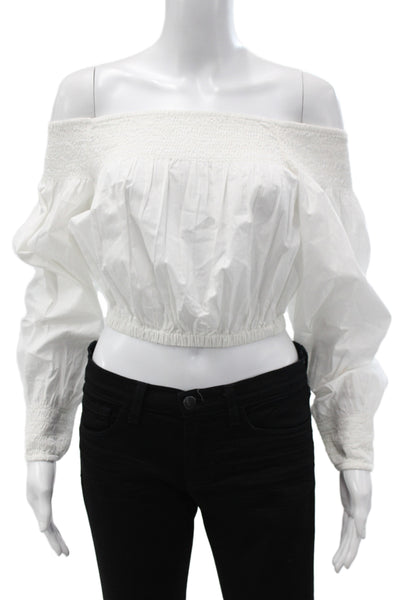 Ramy Brook Women Off Shoulder Corset Top Long Sleeve Cotton White Boho Size XS