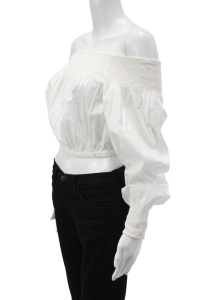 Ramy Brook Women Off Shoulder Corset Top Long Sleeve Cotton White Boho Size XS
