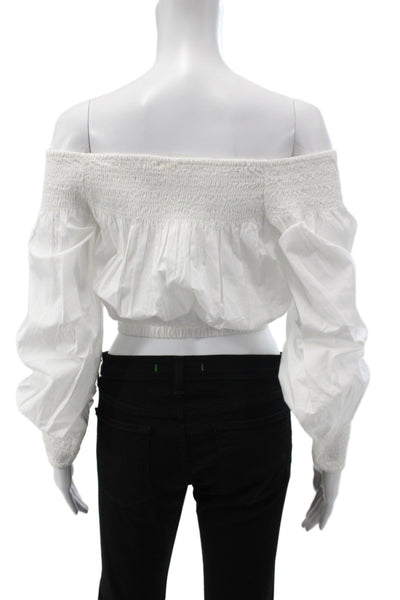 Ramy Brook Women Off Shoulder Corset Top Long Sleeve Cotton White Boho Size XS