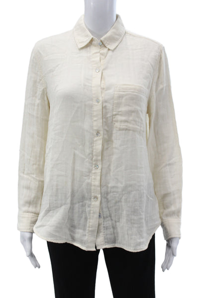 Rails Womens Collared Button Up Top Ivory Organic Cotton Long Sleeve Size XS