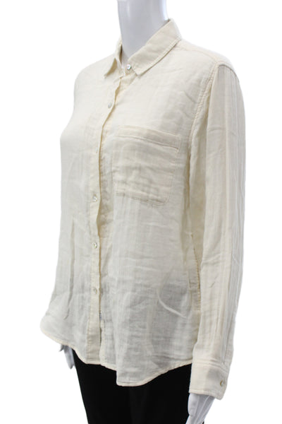 Rails Womens Collared Button Up Top Ivory Organic Cotton Long Sleeve Size XS