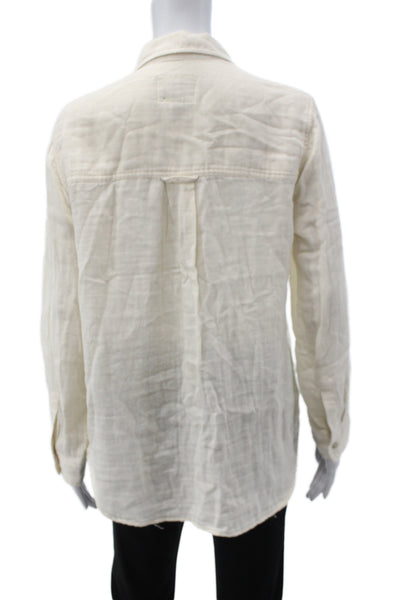 Rails Womens Collared Button Up Top Ivory Organic Cotton Long Sleeve Size XS