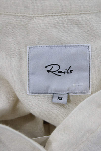 Rails Womens Collared Button Up Top Ivory Organic Cotton Long Sleeve Size XS