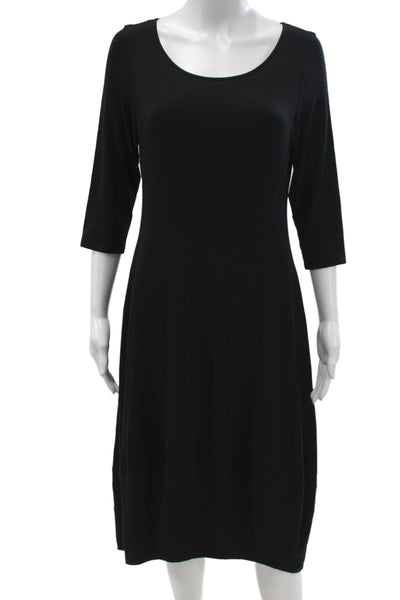 Eileen Fisher Women Shift Dress Black Scoop Neck 3/4 Sleeve Rayon Size M