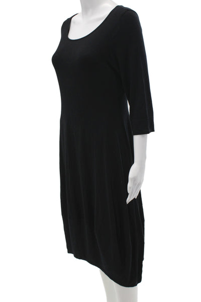 Eileen Fisher Women Shift Dress Black Scoop Neck 3/4 Sleeve Rayon Size M