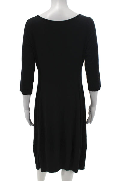Eileen Fisher Women Shift Dress Black Scoop Neck 3/4 Sleeve Rayon Size M