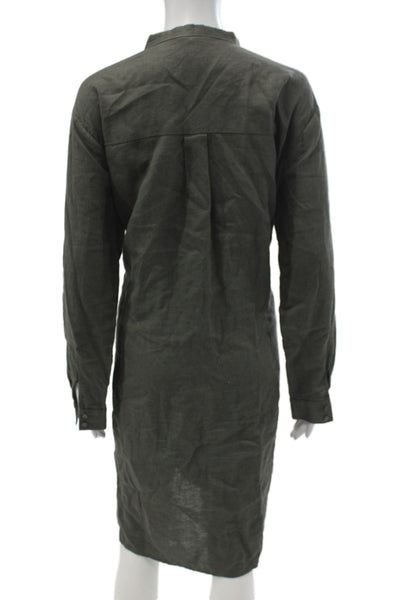 Eileen Fisher Womens Green Organic Linen Shirt Dress Long Sleeve Size M