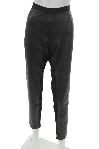 Eileen Fisher Women Ankle Leather Pants Black Pull On Size M