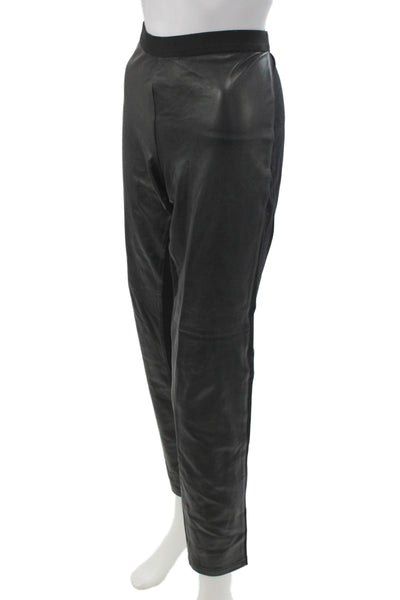 Eileen Fisher Women Ankle Leather Pants Black Pull On Size M