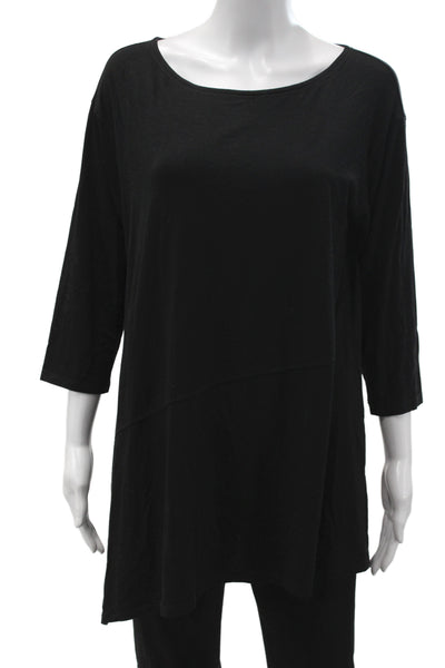 Eileen Fisher Womens Black Tencel Lyocell Scoop Neck 3/4 Sleeve Shirt Size M