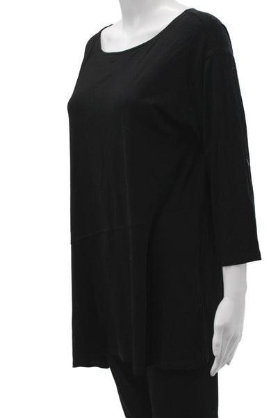 Eileen Fisher Womens Black Tencel Lyocell Scoop Neck 3/4 Sleeve Shirt Size M