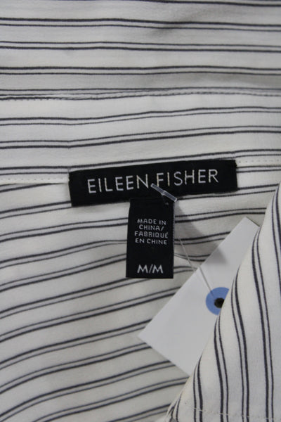 Eileen Fisher Women Silk Striped Tunic Button-Up Gray Long Sleeve Size M