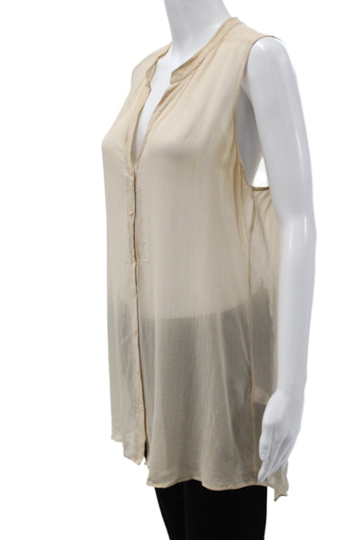 Eileen Fisher Womens Silk V-Neck Sleeveless Tunic Blouse Beige Size L