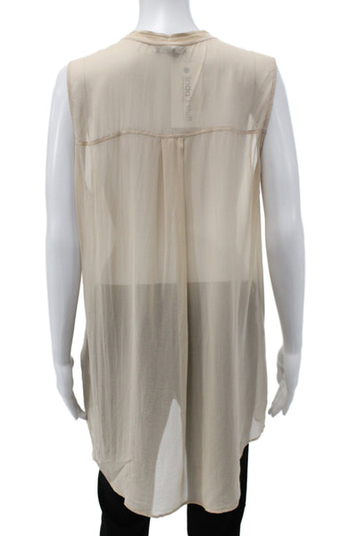 Eileen Fisher Womens Silk V-Neck Sleeveless Tunic Blouse Beige Size L