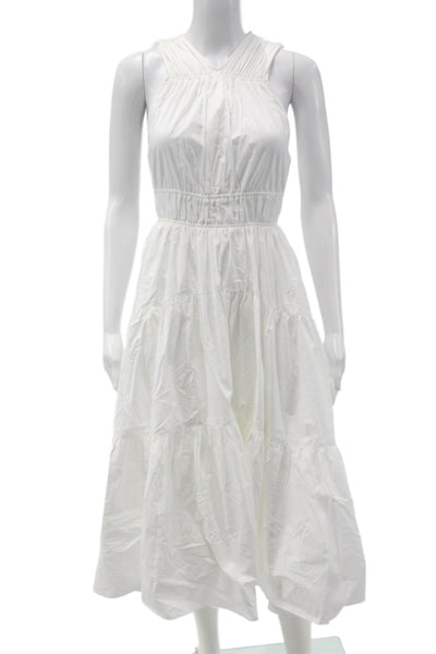 Proenza Schouler Women White Cotton Halter Sundress Midi Bohemian Zip Size 0