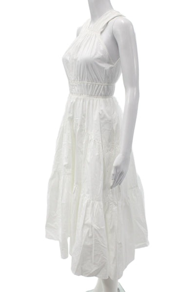 Proenza Schouler Women White Cotton Halter Sundress Midi Bohemian Zip Size 0