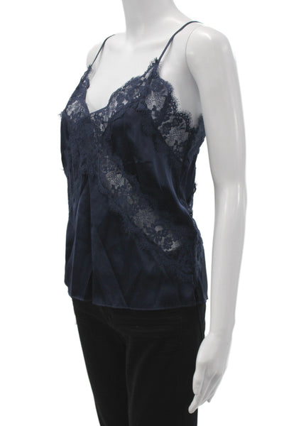 Cami NYC Womens Silk V Neck Lace Cami Pajama Top Sleeveless Blue Size S