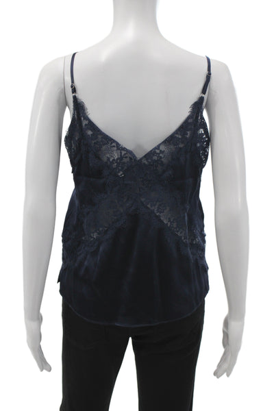 Cami NYC Womens Silk V Neck Lace Cami Pajama Top Sleeveless Blue Size S