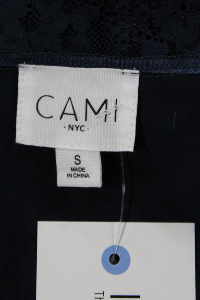Cami NYC Womens Silk V Neck Lace Cami Pajama Top Sleeveless Blue Size S