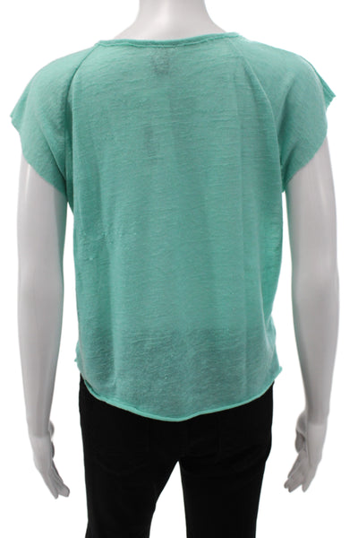 St.Barth Women Cropped T-Shirt Green Linen Graphic Print Sleeveless Size S